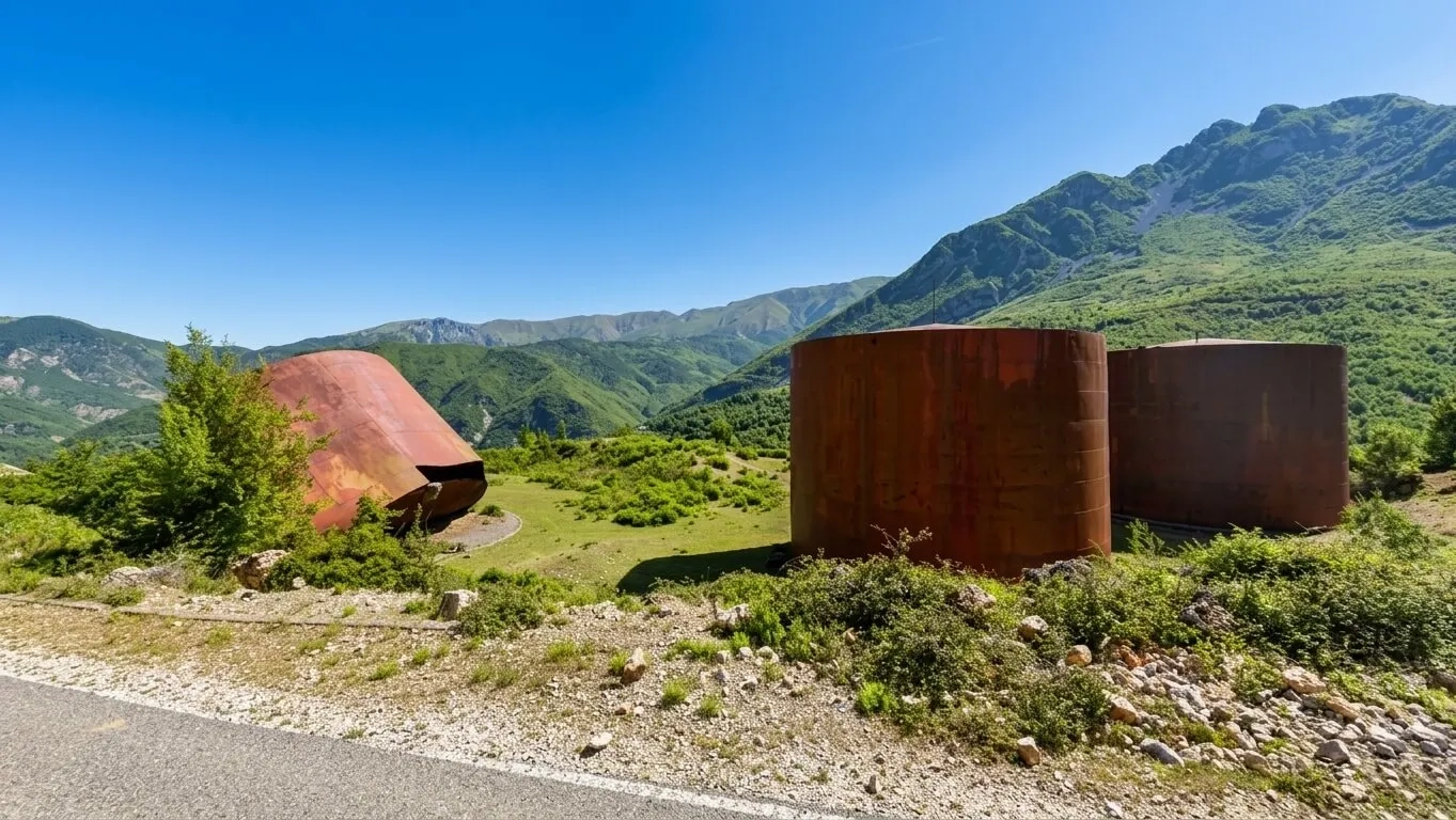 Collapsed fuel tank above Kruja, Kruje Albania