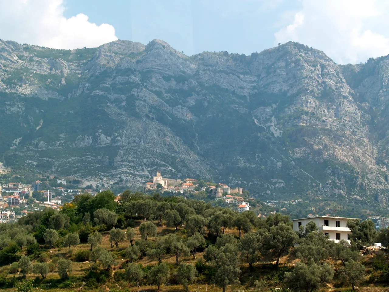 Kruja Castle and Skanderbeg fortress walls above the old town, Albania