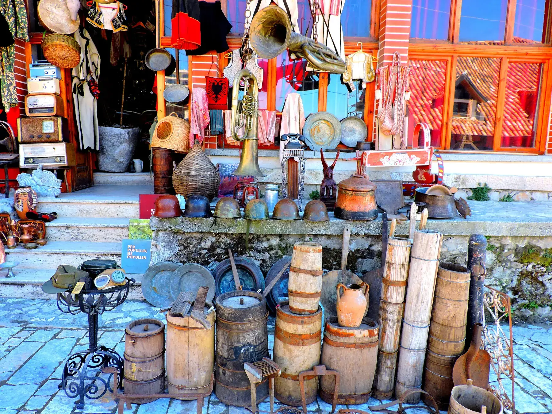 Copper and woodwork for sale in the bazaar