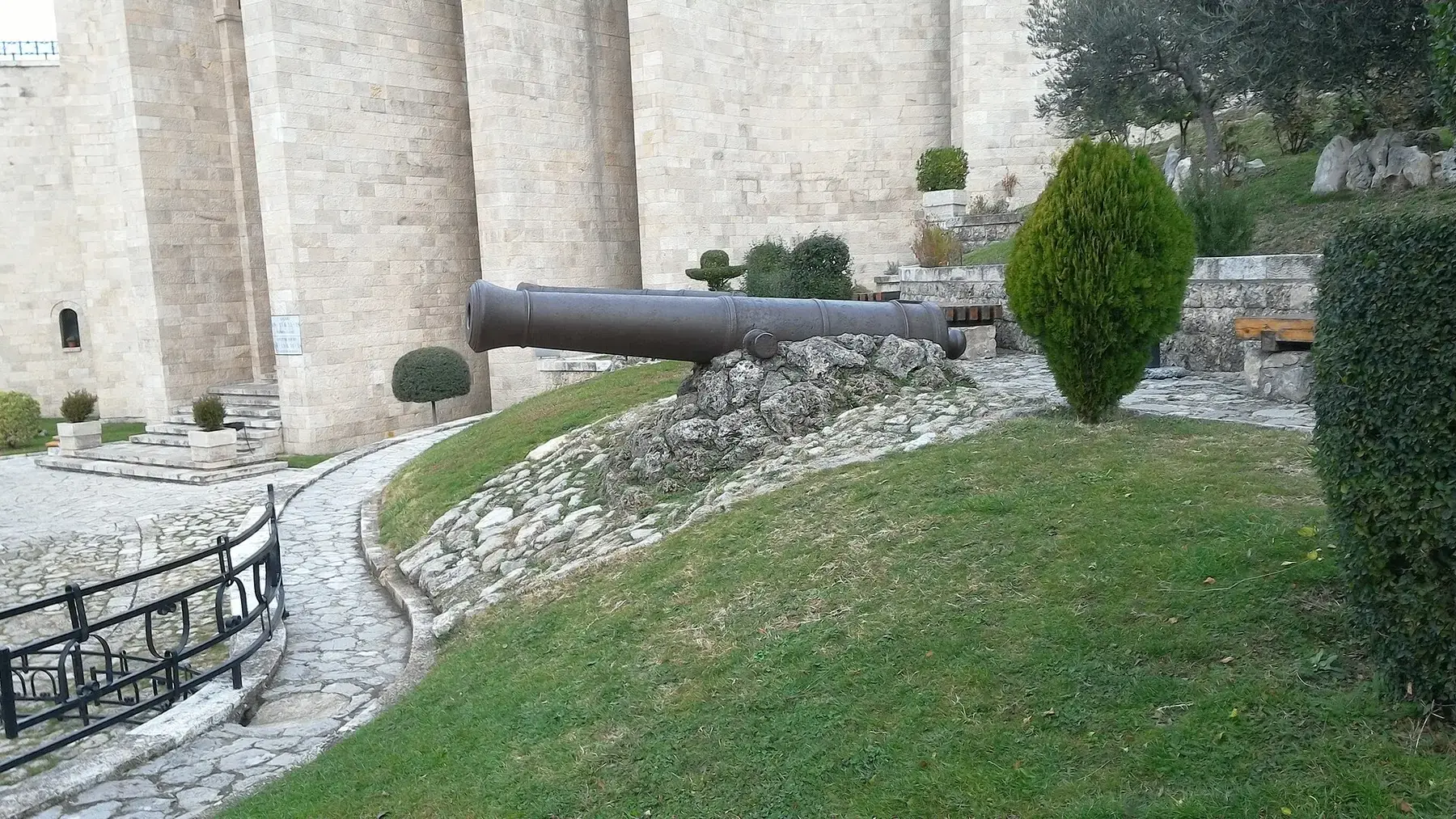 A cannon inside the castle walls