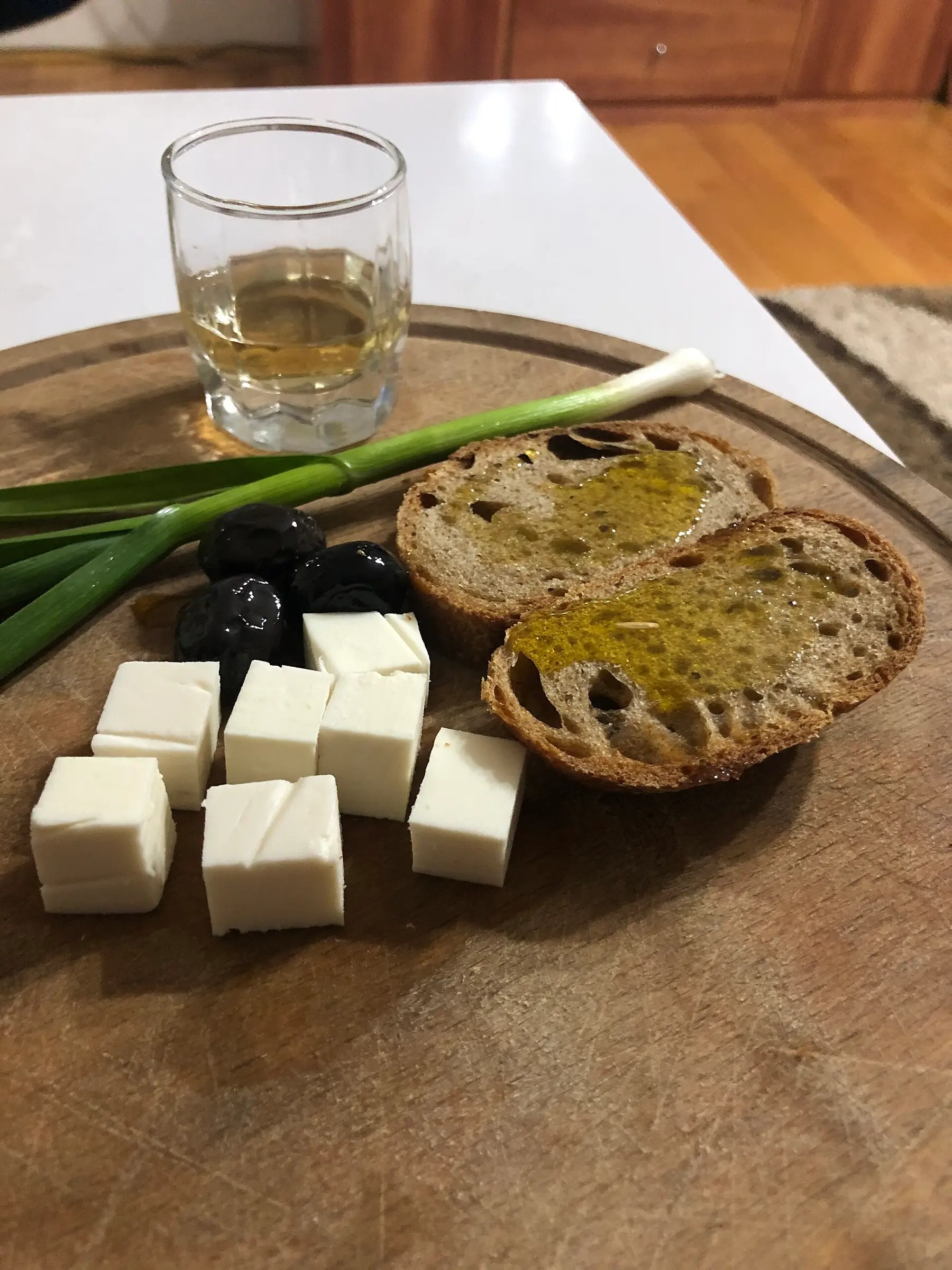 Raki, goat cheese, olives and bread, Kruje Albania